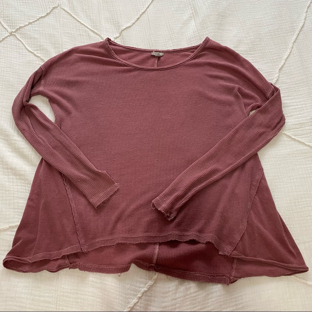 Coral Long Sleeve Waffle Shirt